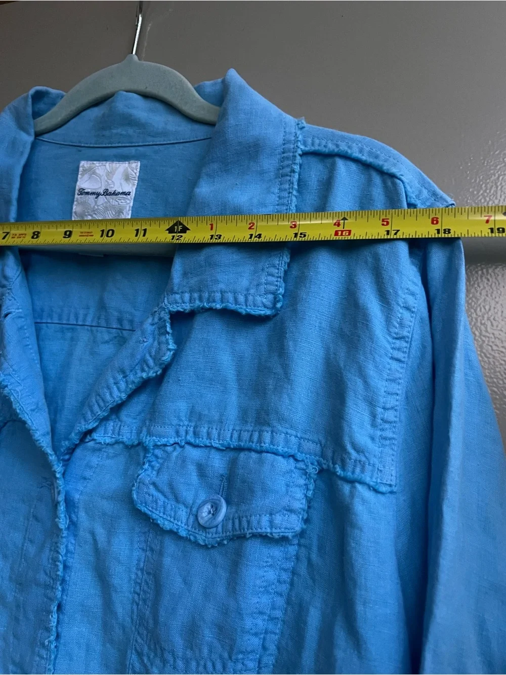 Tommy Bahama XL 100% Linen Blue Frayed Quiet Chic Coastal Jacket Casual Travel